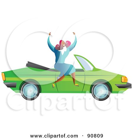 Royalty-Free (RF) Clipart Illustration of a Successful Businesswoman Sitting On A Convertible Car by Prawny
