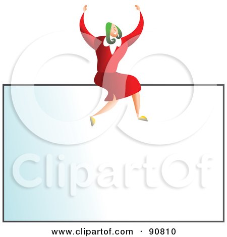 Royalty-Free (RF) Clipart Illustration of a Successful Businesswoman Sitting On Top Of A Blank Business Card by Prawny