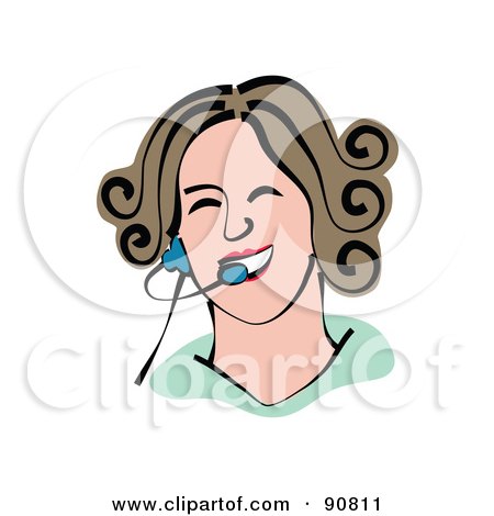 Royalty-Free (RF) Clipart Illustration of a Friendly Customer Service Woman With Brown Hair, Wearing A Headset by Prawny