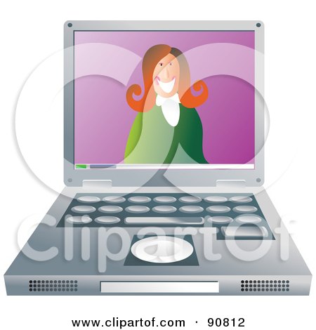 Royalty-Free (RF) Clipart Illustration of a Friendly Businesswoman Smiling On A Laptop Screen by Prawny