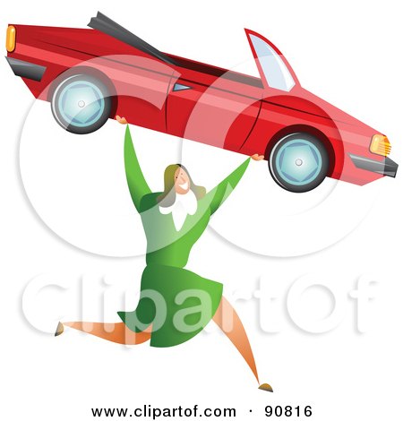 Royalty-Free (RF) Clipart Illustration of a Successful Businesswoman Carrying A Convertible Car by Prawny