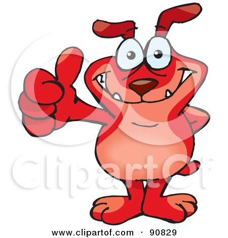 Royalty-Free (RF) Clipart Illustration of a Red Sparkey Dog Holding His Thumb Up by Dennis Holmes Designs