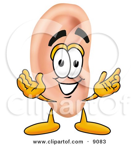 Clipart Picture of an Ear Mascot Cartoon Character With Welcoming Open Arms by Mascot Junction
