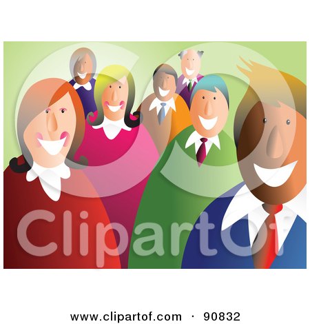 Royalty-Free (RF) Clipart Illustration of a Happy Smiling Business Team Over Green by Prawny
