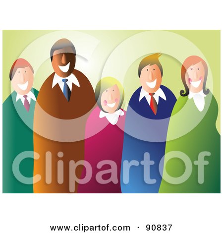Royalty-Free (RF) Clipart Illustration of a Happy Smiling Business Team Over Pastel Green by Prawny