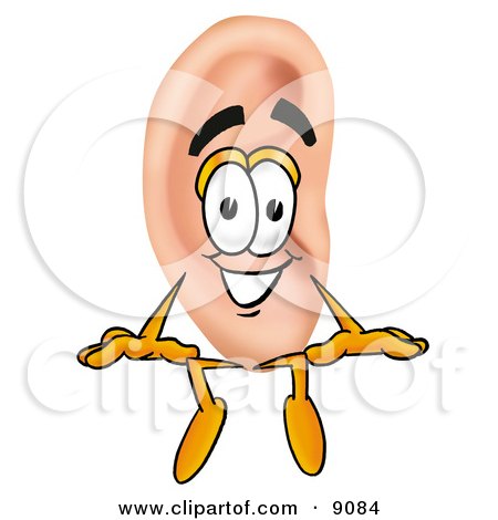 Clipart Picture of an Ear Mascot Cartoon Character Sitting by Mascot Junction