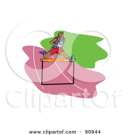 Royalty-Free (RF) Clipart Illustration of an African Male Runner Leaping A Hurdle On A Track by Prawny