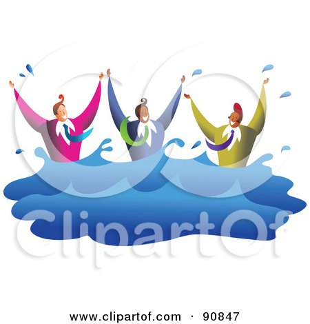 Royalty-Free (RF) Clipart Illustration of a Team Of Diverse Men Drowning In Water by Prawny