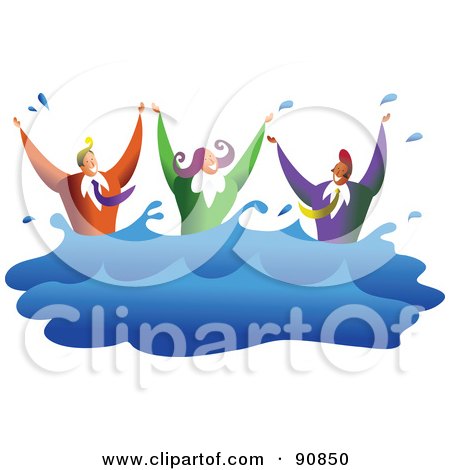 Royalty-Free (RF) Clipart Illustration of a Business Team Of Three Drowning And Splashing In Water by Prawny