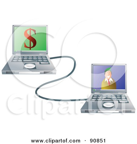 Royalty-Free (RF) Clipart Illustration of a Man On A Laptop, Connected To His Internet Banking Site by Prawny