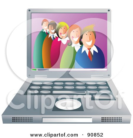 Royalty-Free (RF) Clipart Illustration of a Happy Business Team In A Laptop by Prawny