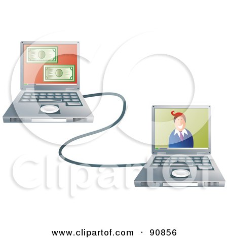 Royalty-Free (RF) Clipart Illustration of a Man On A Laptop, Connected To His Internet Banking Site by Prawny