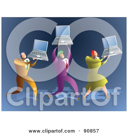 Royalty-Free (RF) Clipart Illustration of a Successful Business Team Carrying Laptops by Prawny