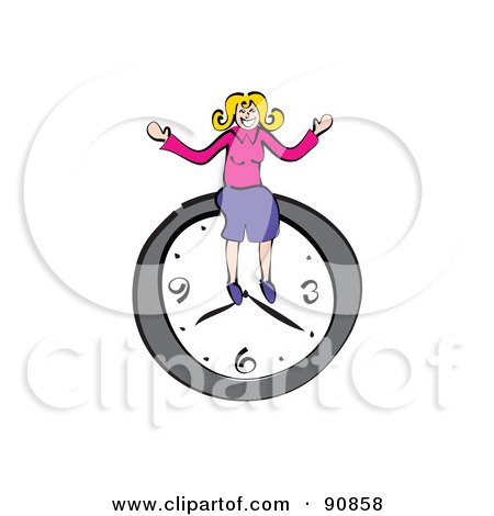 Royalty-Free (RF) Clipart Illustration of a Businesswoman Sitting On A Wall Clock by Prawny