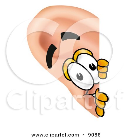 Clipart Picture of an Ear Mascot Cartoon Character Peeking Around a Corner by Mascot Junction