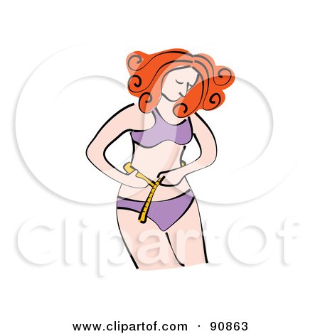 Royalty-Free (RF) Clipart Illustration of a Red Haired Woman Measuring Her Waistline by Prawny