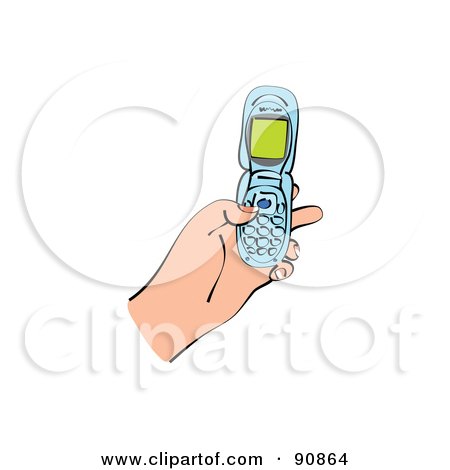 Royalty-Free (RF) Clipart Illustration of a Woman's Hand Texting With A Blue Flip Phone by Prawny