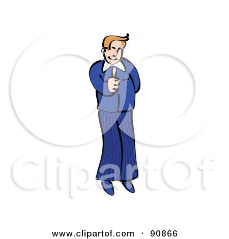 Royalty-Free (RF) Clipart Illustration of a Blond Businessman In A Blue Suit, Holding A Thumb Up by Prawny