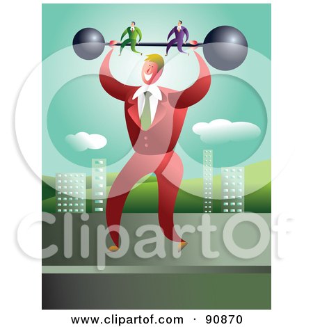 Royalty-Free (RF) Clipart Illustration of a Strong Businessman Holding Up Partners On A Barbell by Prawny