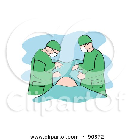 Royalty-Free (RF) Clipart Illustration of Two Male Surgeons Looking Down At A Patient by Prawny
