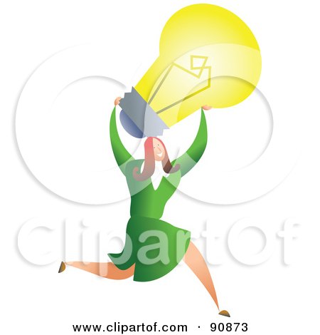 Royalty-Free (RF) Clipart Illustration of a Successful Businesswoman Carrying A Light Bulb by Prawny