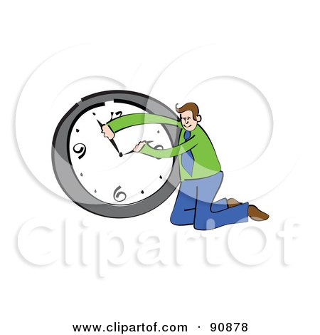 Royalty-Free (RF) Clipart Illustration of a Businessman Adjusting A Wall Clock by Prawny