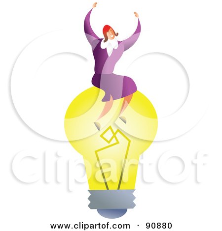 Royalty-Free (RF) Clipart Illustration of a Successful Businesswoman Sitting On A Light Bulb by Prawny