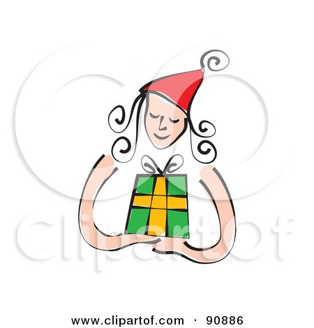 Royalty-Free (RF) Clipart Illustration of a Christmas Woman Wearing A Red Hat And Holding A Present by Prawny