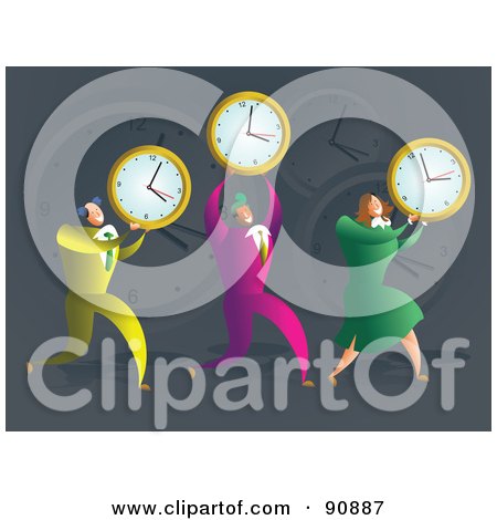 Royalty-Free (RF) Clipart Illustration of a Successful Business Team Carrying Clocks by Prawny