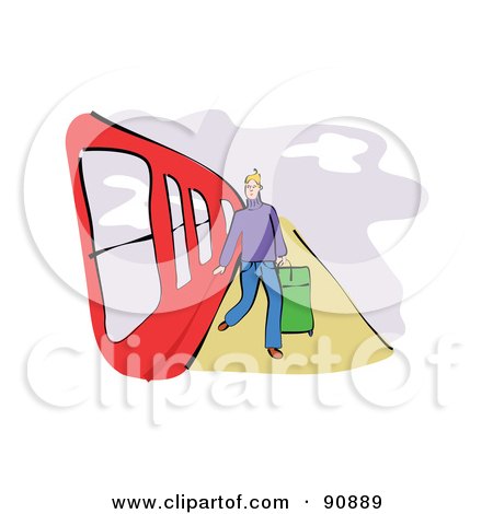 Royalty-Free (RF) Clipart Illustration of a Man Stepping Off Of A Red Train by Prawny