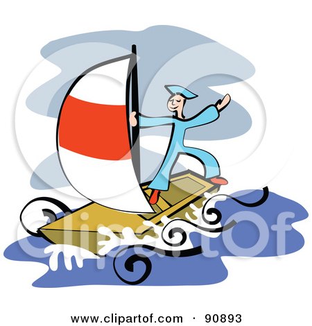 Royalty-Free (RF) Clipart Illustration of a Sailor Standing On Top Of His Boat While At Sea by Prawny