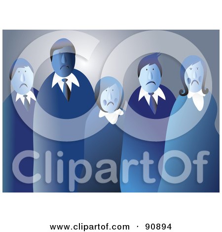 Royalty-Free (RF) Clipart Illustration of a Blue Gloomy Business Team Frowning by Prawny
