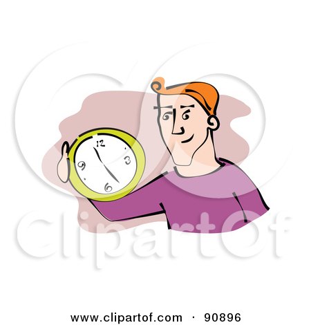 Royalty-Free (RF) Clipart Illustration of a Red Haired Businessman Holding A Wall Clock by Prawny