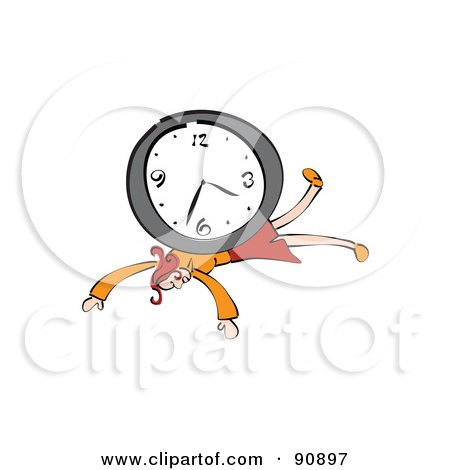 Royalty-Free (RF) Clipart Illustration of a Red Haired Businesswoman Crushed Under A Wall Clock by Prawny