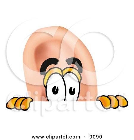 Clipart Picture of an Ear Mascot Cartoon Character Peeking Over a Surface by Mascot Junction