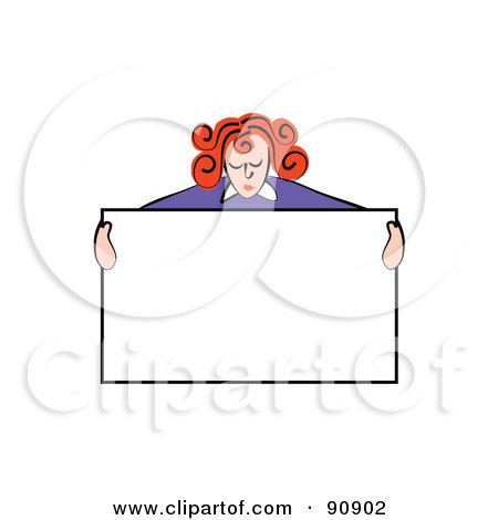 Royalty-Free (RF) Clipart Illustration of a Red Haired Man Holding Up A Blank Sign And Looking Down by Prawny