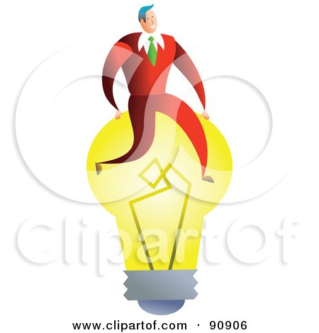 Royalty-Free (RF) Clipart Illustration of a Successful Businessman Sitting On A Light Bulb by Prawny