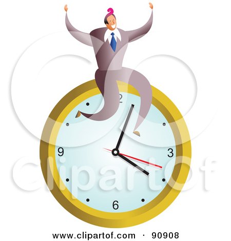 Royalty-Free (RF) Clipart Illustration of a Successful Businessman Sitting On A Clock by Prawny