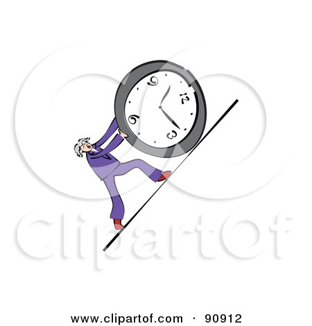 Royalty-Free (RF) Clipart Illustration of a Businessman Pushing A Clock Uphill by Prawny