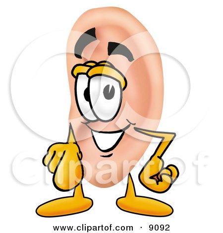 Clipart Picture of an Ear Mascot Cartoon Character Pointing at the Viewer by Mascot Junction