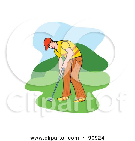 Royalty-Free (RF) Clipart Illustration of a Golfing Man Ready To Swing by Prawny