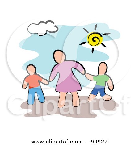 Royalty-Free (RF) Clipart Illustration of a Mother Holding Hands With Her Children On A Sunny Day by Prawny