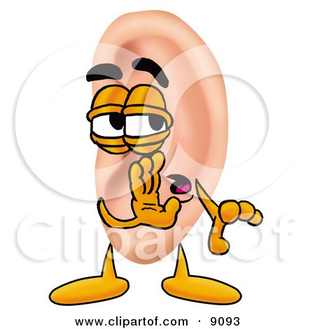 Clipart Picture of an Ear Mascot Cartoon Character Whispering and Gossiping by Mascot Junction