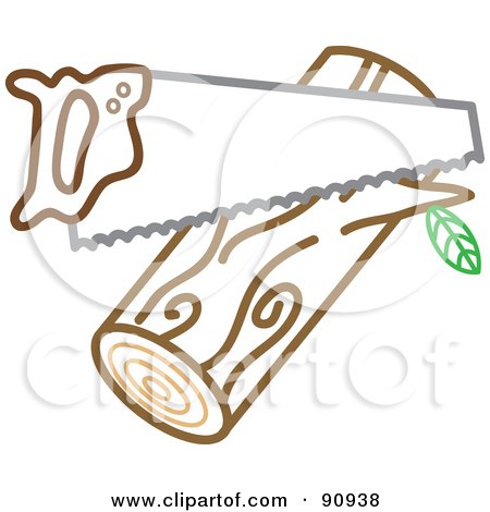 Royalty-Free (RF) Clipart Illustration of a Hand Saw Over A Wood Log by Rosie Piter