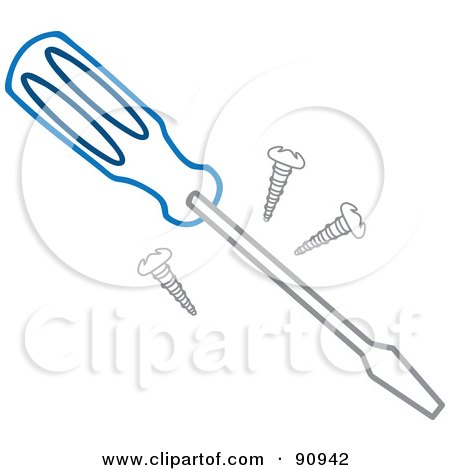 Royalty-Free (RF) Clipart Illustration of a Blue Screwdriver And Screws by Rosie Piter