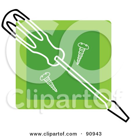 Royalty-Free (RF) Clipart Illustration of a Green Screwdriver And Screws App Icon by Rosie Piter