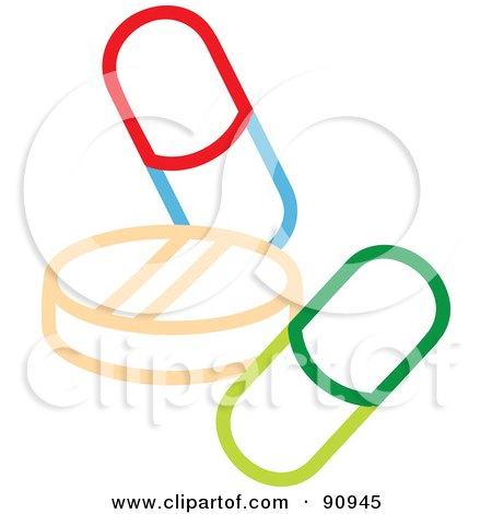 Royalty-Free (RF) Clipart Illustration of Three Colorful Pills by Rosie Piter