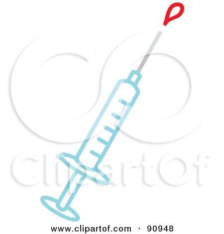 Royalty-Free (RF) Clipart Illustration of a Blue Syringe Squirting Liquid by Rosie Piter