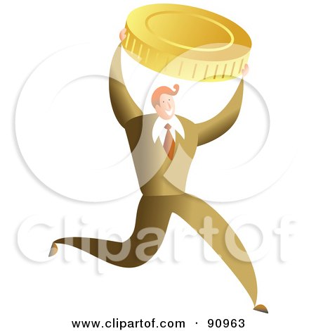 Royalty-Free (RF) Clipart Illustration of a Successful Businessman Carrying A Gold Coin by Prawny