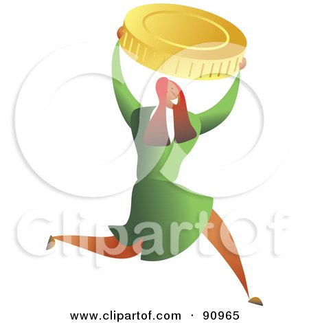 Royalty-Free (RF) Clipart Illustration of a Successful Businesswoman Carrying A Gold Coin by Prawny